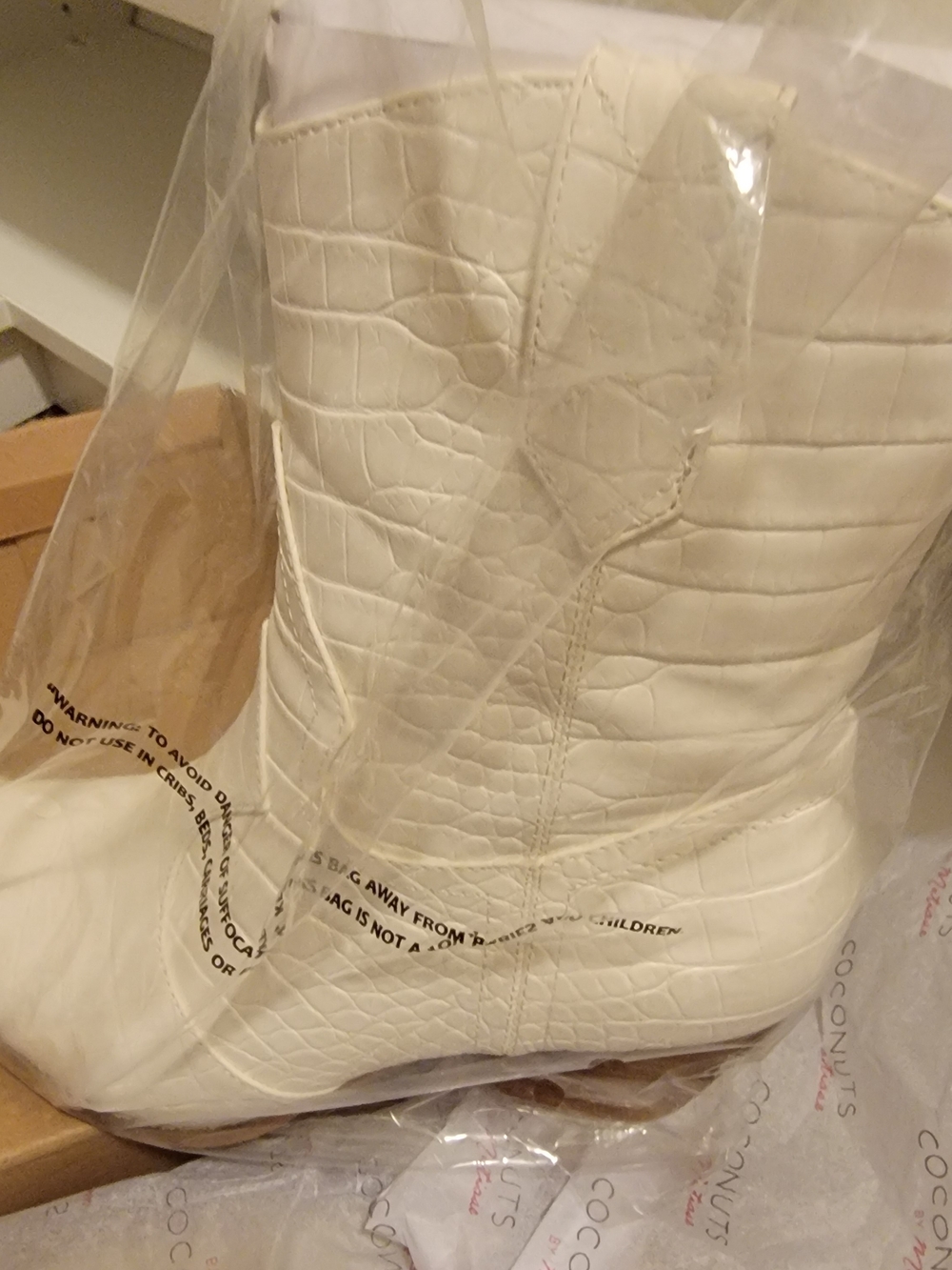 Women's Cream Croc-Embossed Western Boots